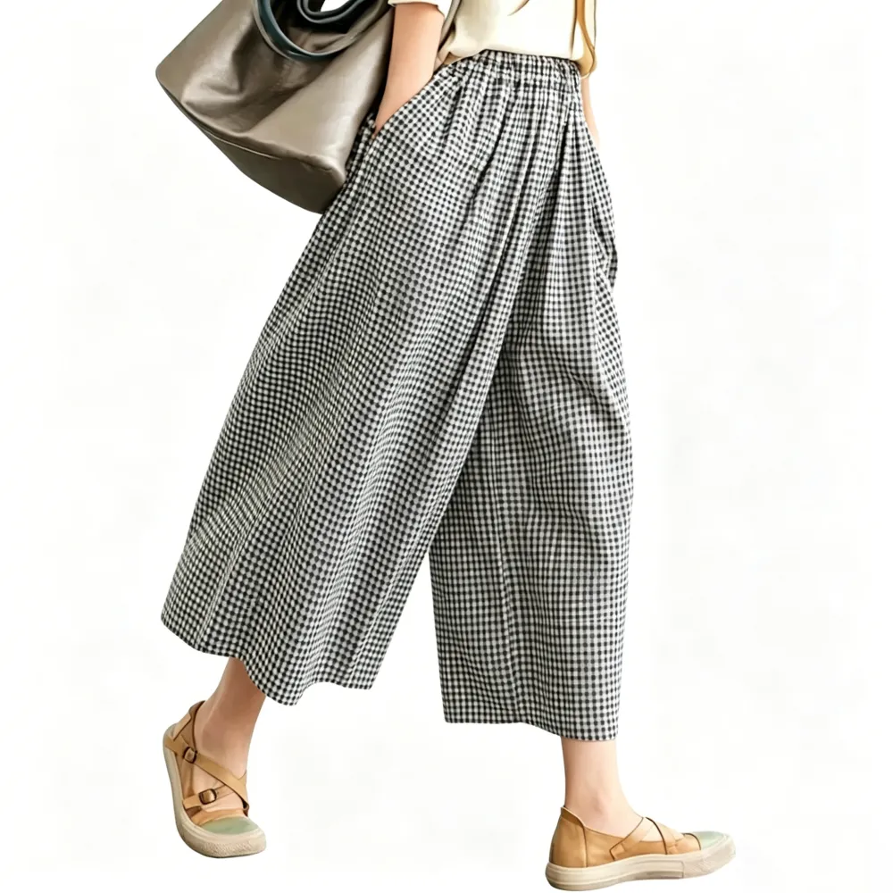 Women's Cotton & Linen Wide-Leg Capri Pants