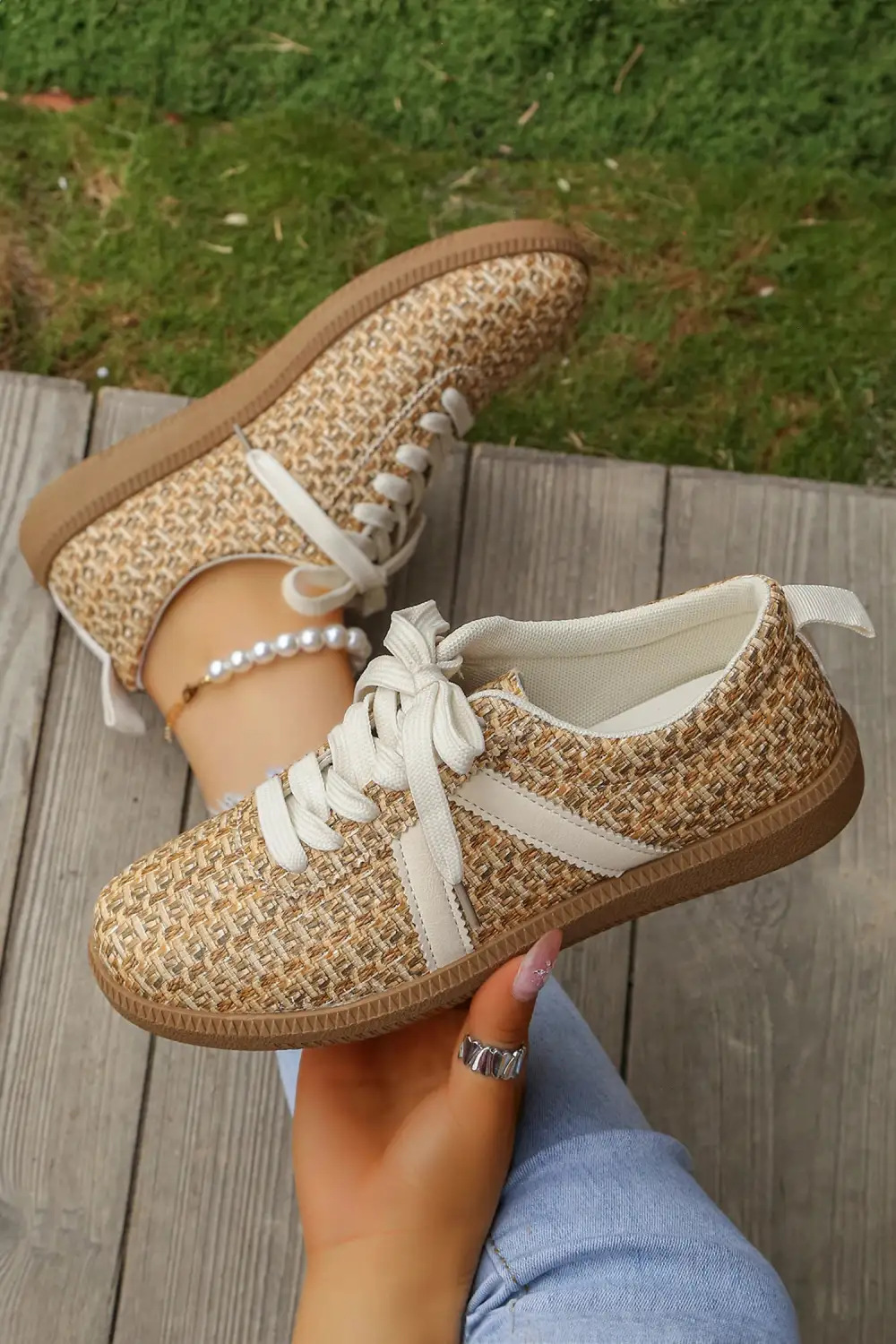 Woven Lace-Up Casual Sneakers