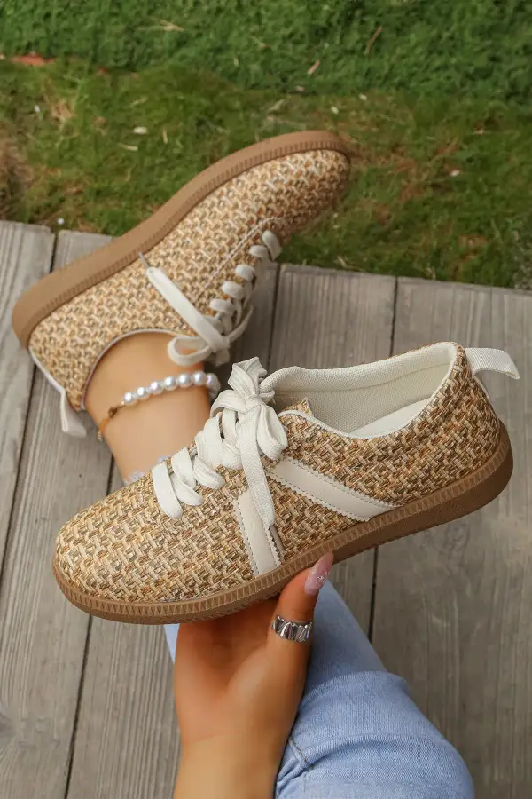 Woven Lace-Up Casual Sneakers