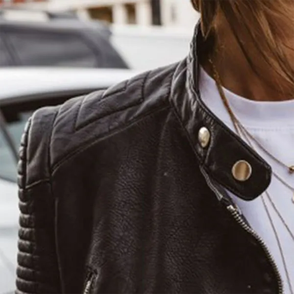Women's Biker Leather Jacket With Structured Fit