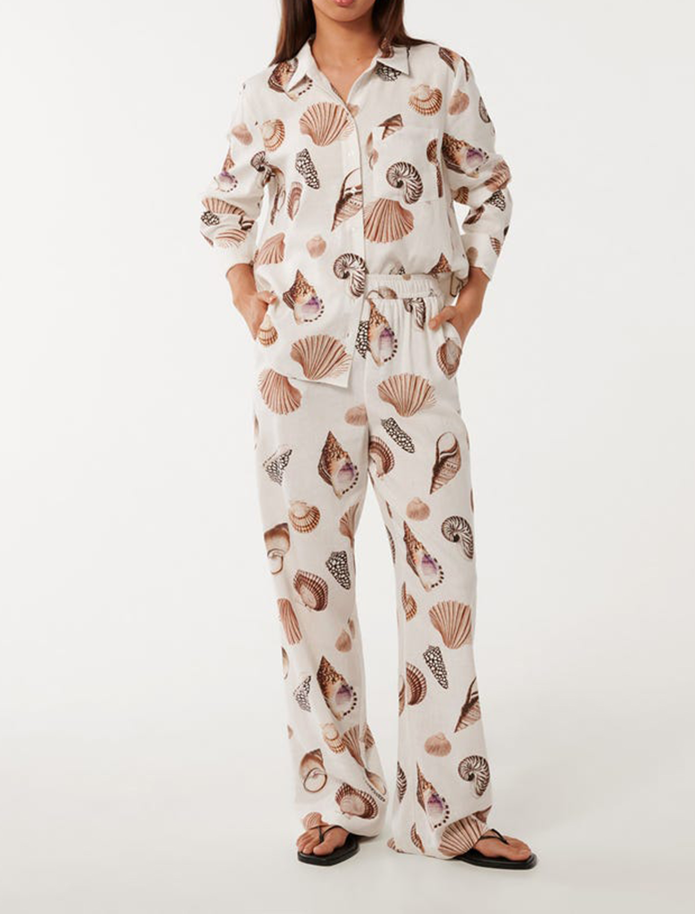 Animal Print Linen Wide-Leg Pants