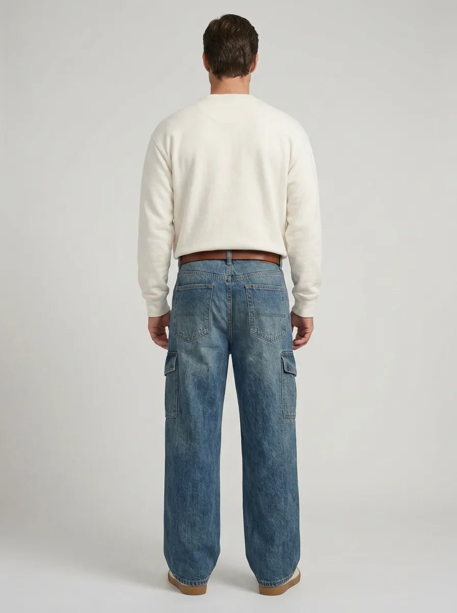 Men's Patchwork Cargo Vintage Wide Leg Jeans