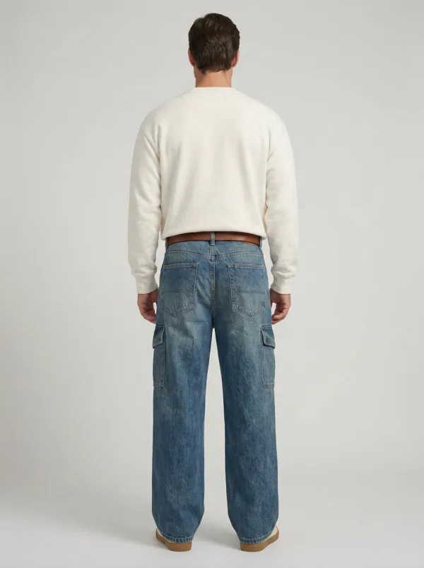 Men's Patchwork Cargo Vintage Wide Leg Jeans