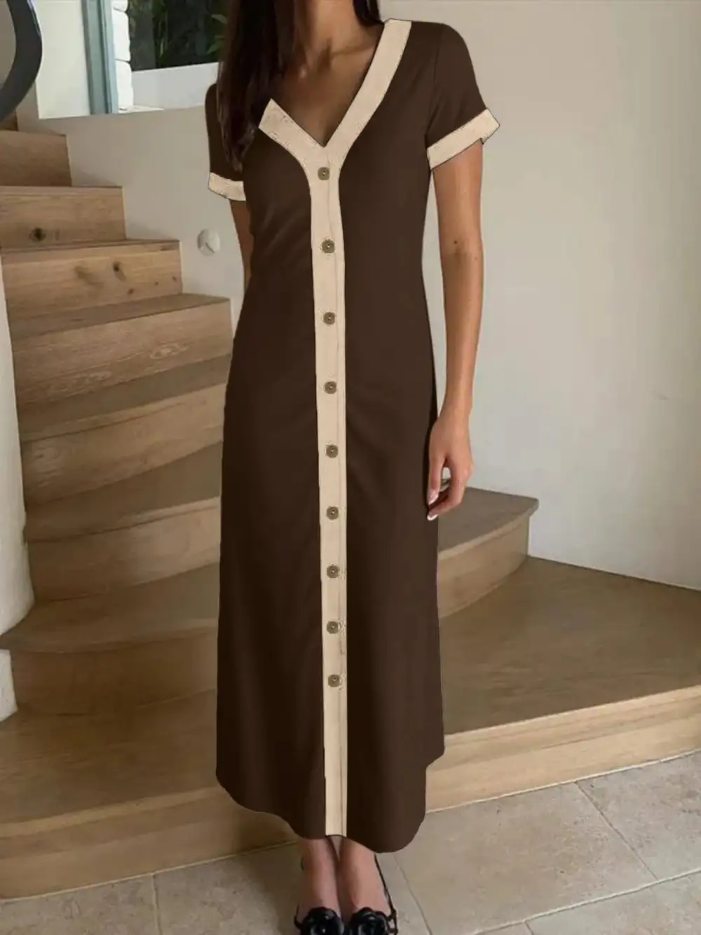 Smooth Finish Button Front Midi Dress