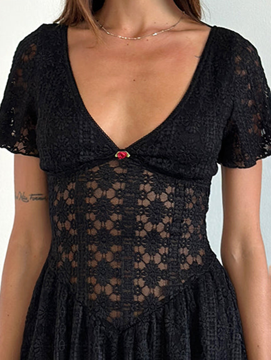 Mini Dress In Regal Lace Black
