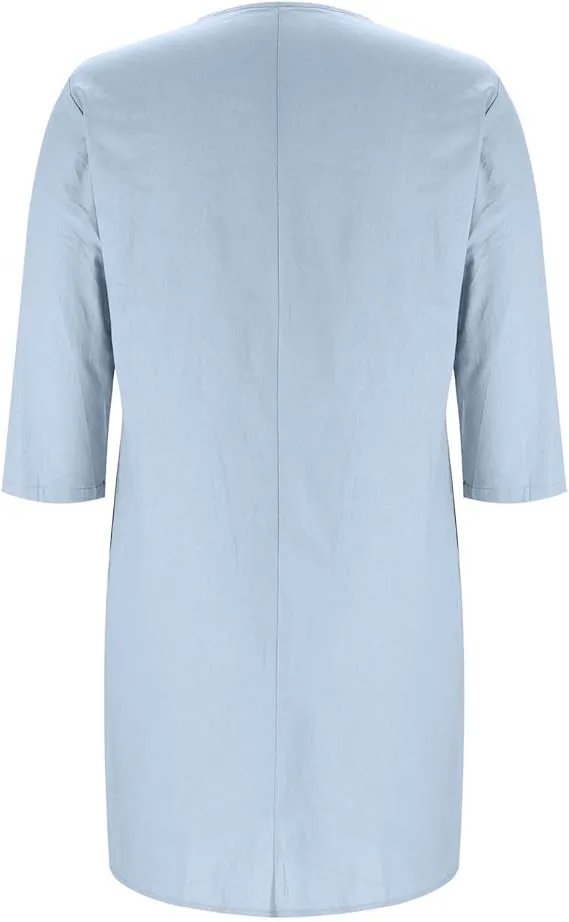 Women'S Solid Color Casual Cotton And Linen Dress-5-PACK