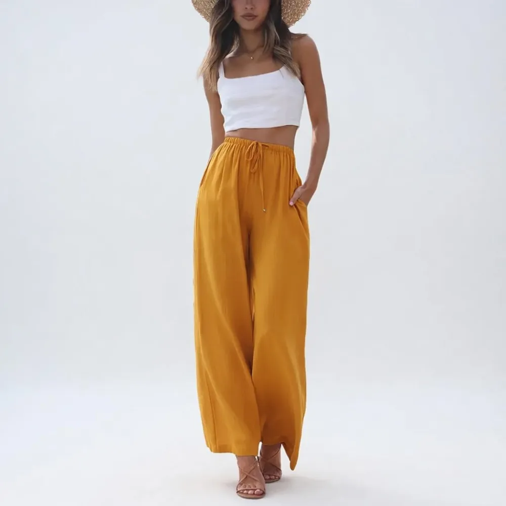 Women's Summer Cotton Linen Wide Leg Pants