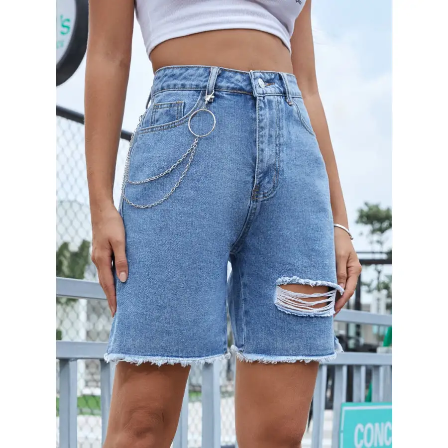 Essential Distressed Raw Hem Denim Shorts