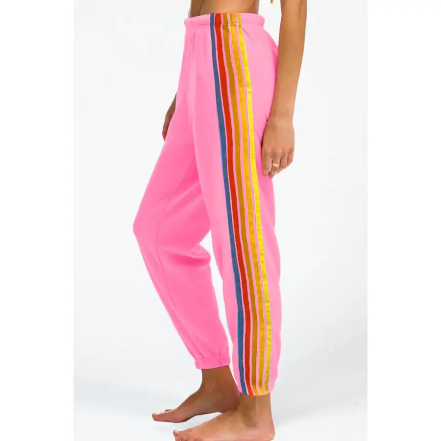 Contrast Striped Elastic Waist Active Pants
