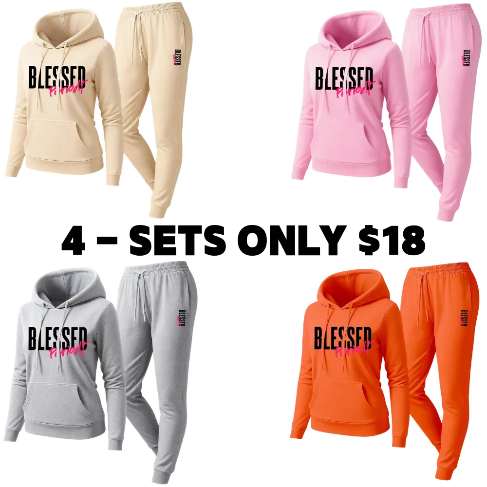 Women's Blessed Graphic Hoodie & Jogger Set – Cozy 2-Piece Casual Tracksuit