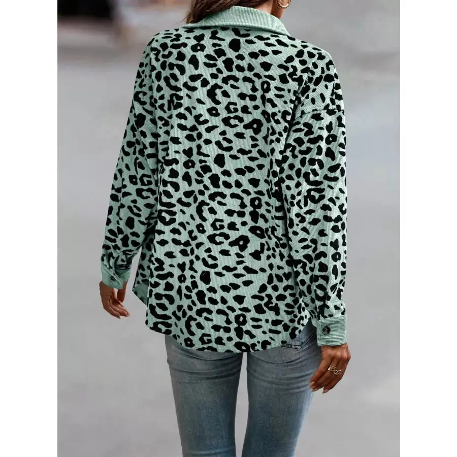 Full Size Leopard Print Button Down Jacket Plus Size