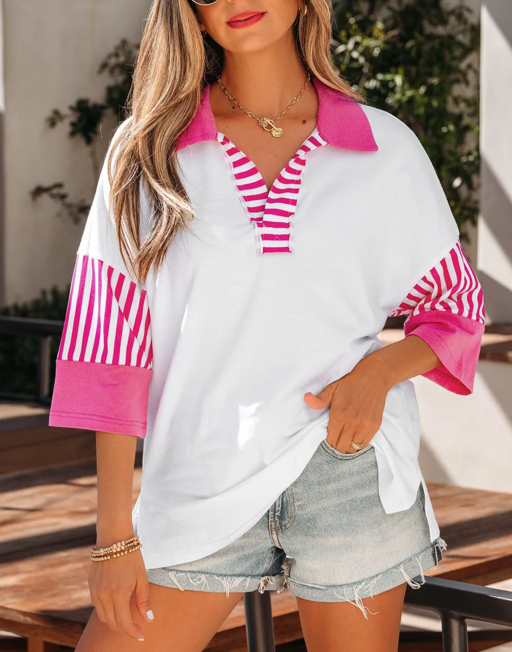 Colorblock Striped Patchwork Polo Shirt