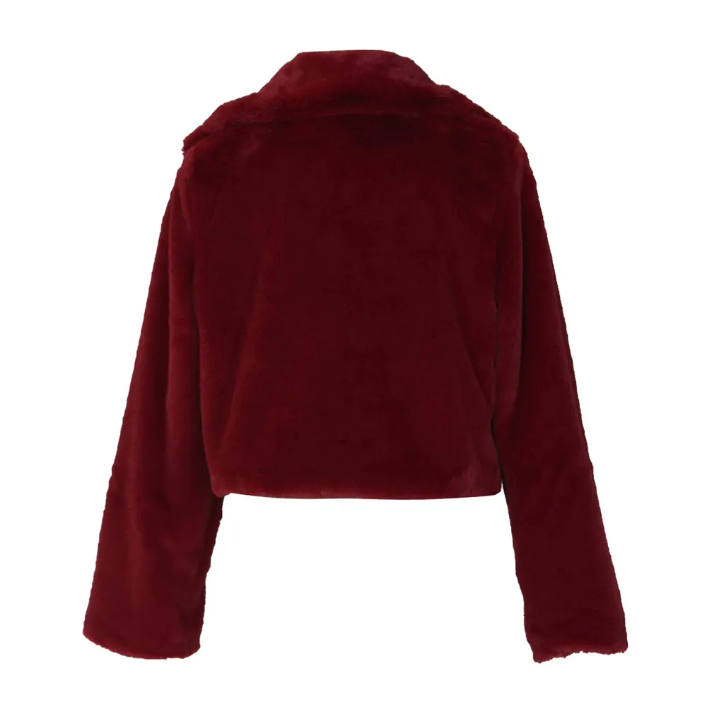 Z2-Wine Faux Fur Coat Women with Hood Cropped Bubble Coats Fleece Short Warm Jackets Plus Size Winter Coats for Women