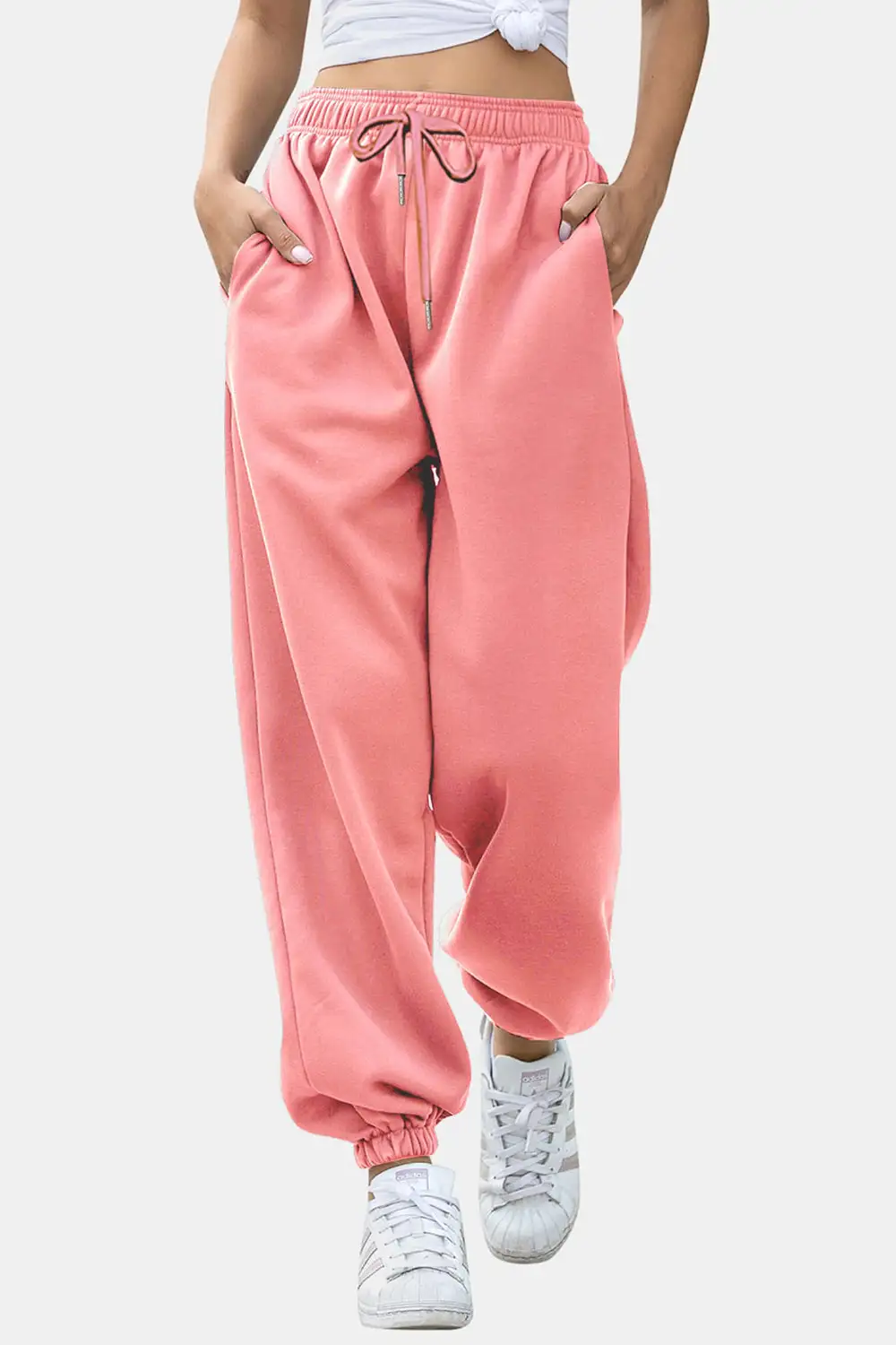 Tailored Elastic-Waist Pocketed Jogger Pants