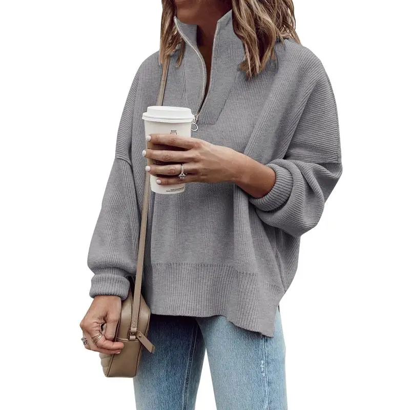 Womens Tunic Sweater Fall Long Sleeve 1/4 Zip Pullover Sweaters