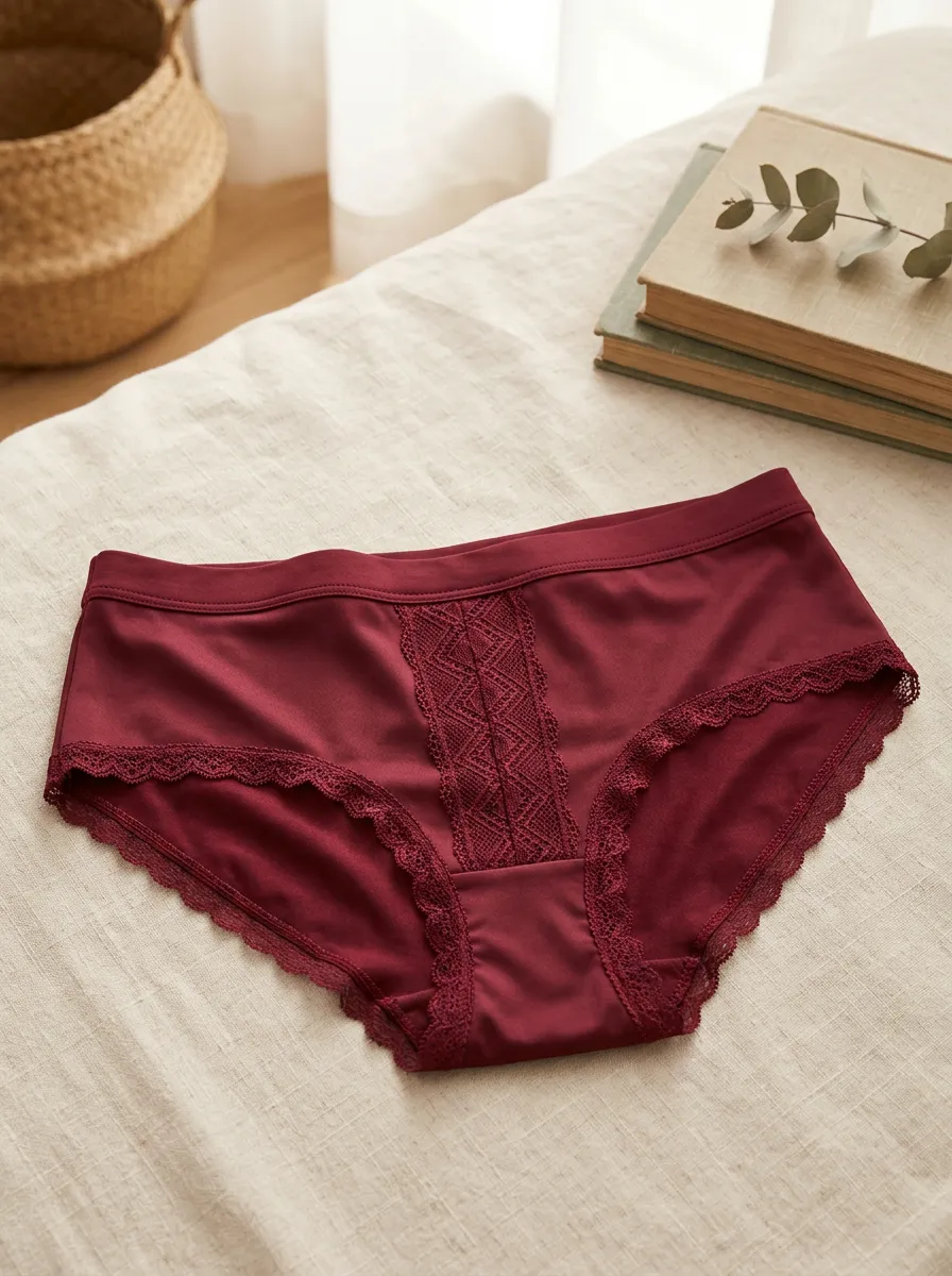 Women's Burgundy Lace Trimmed Seamless Printed Panties