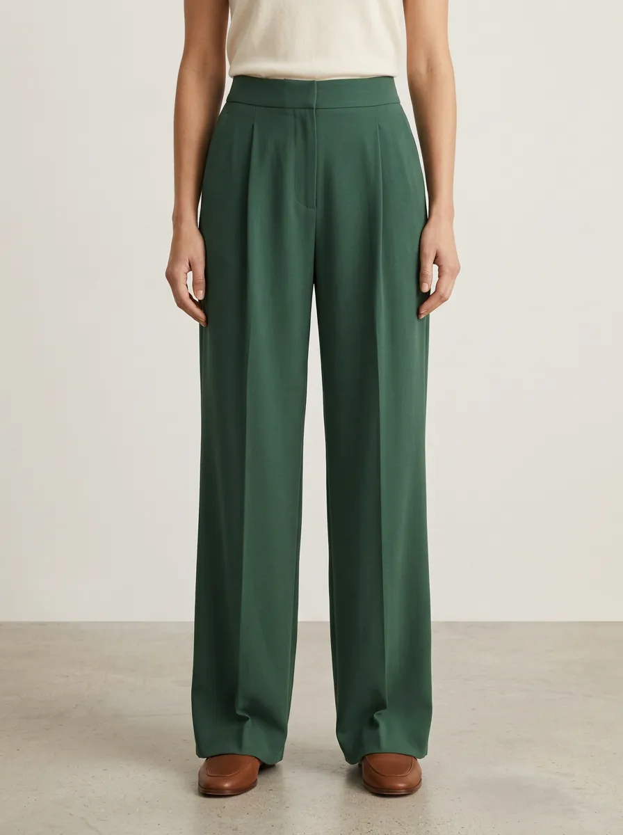 Office Detail Pleated Wide-Leg Trousers