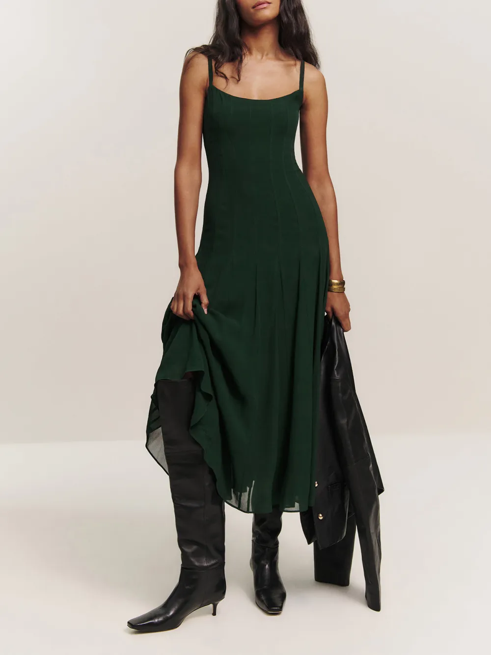 Square Neck Sleeveless A Line Midi Dress