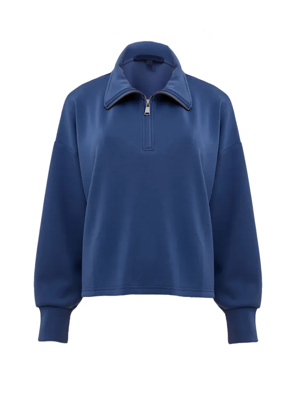 Basic Zip-Neck Sweatshirt With A Lazy Feel