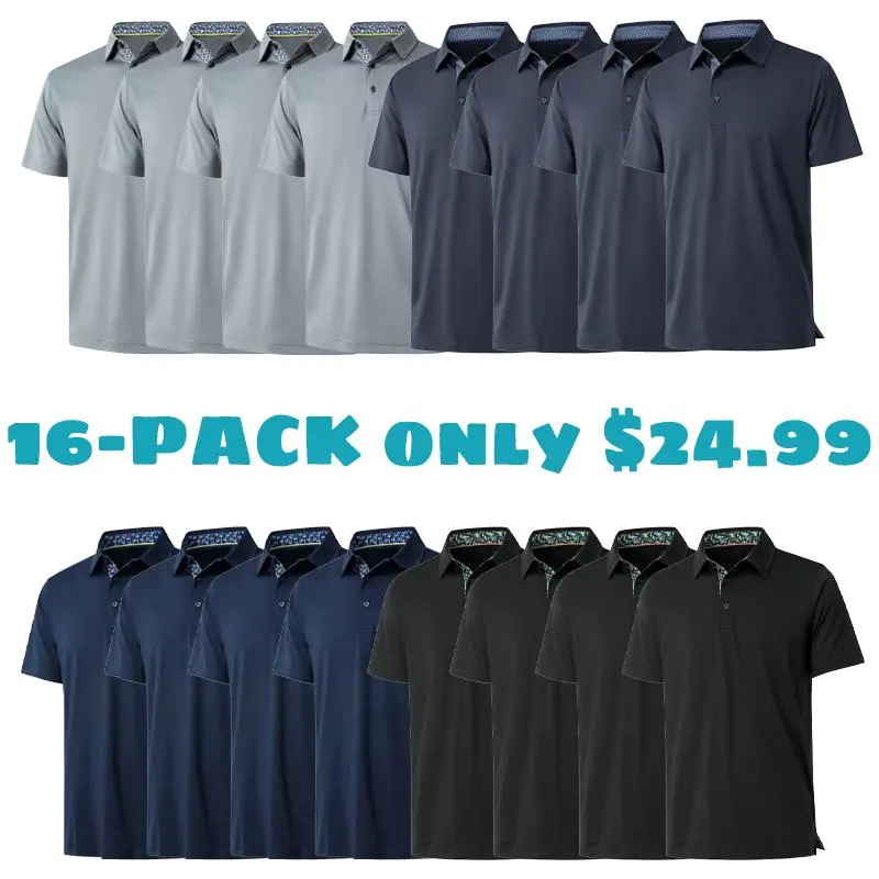 Mens Casual Dry Fit Performance Designed Collared Golf Polo Shirts for Men Plus Size Tops