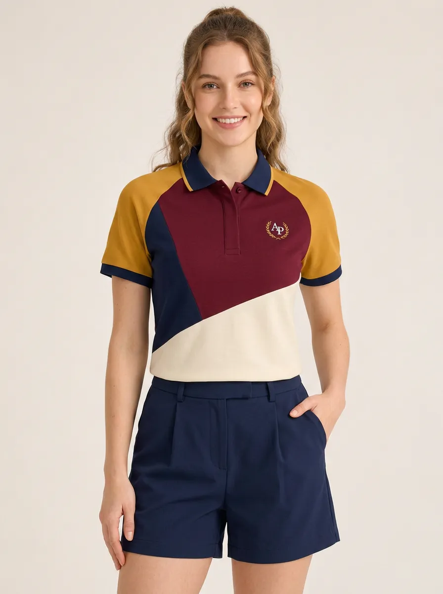 Women's Colorblock AP Logo Embroidered Printed Polo Shirt