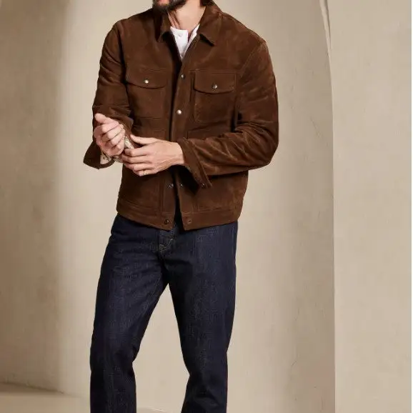 Rugged Suede Trucker Western Multi Pocket Jacket