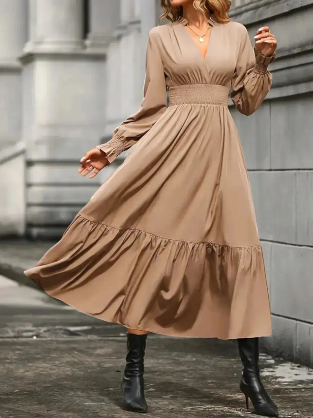 Tiered Long Sleeve Dress Casual