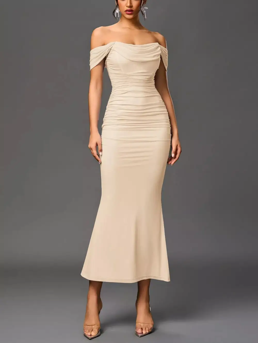 Structured Shape Ruched Maxi Dress