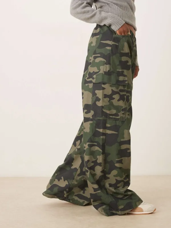 Camo Cargo Wide-Leg Pants