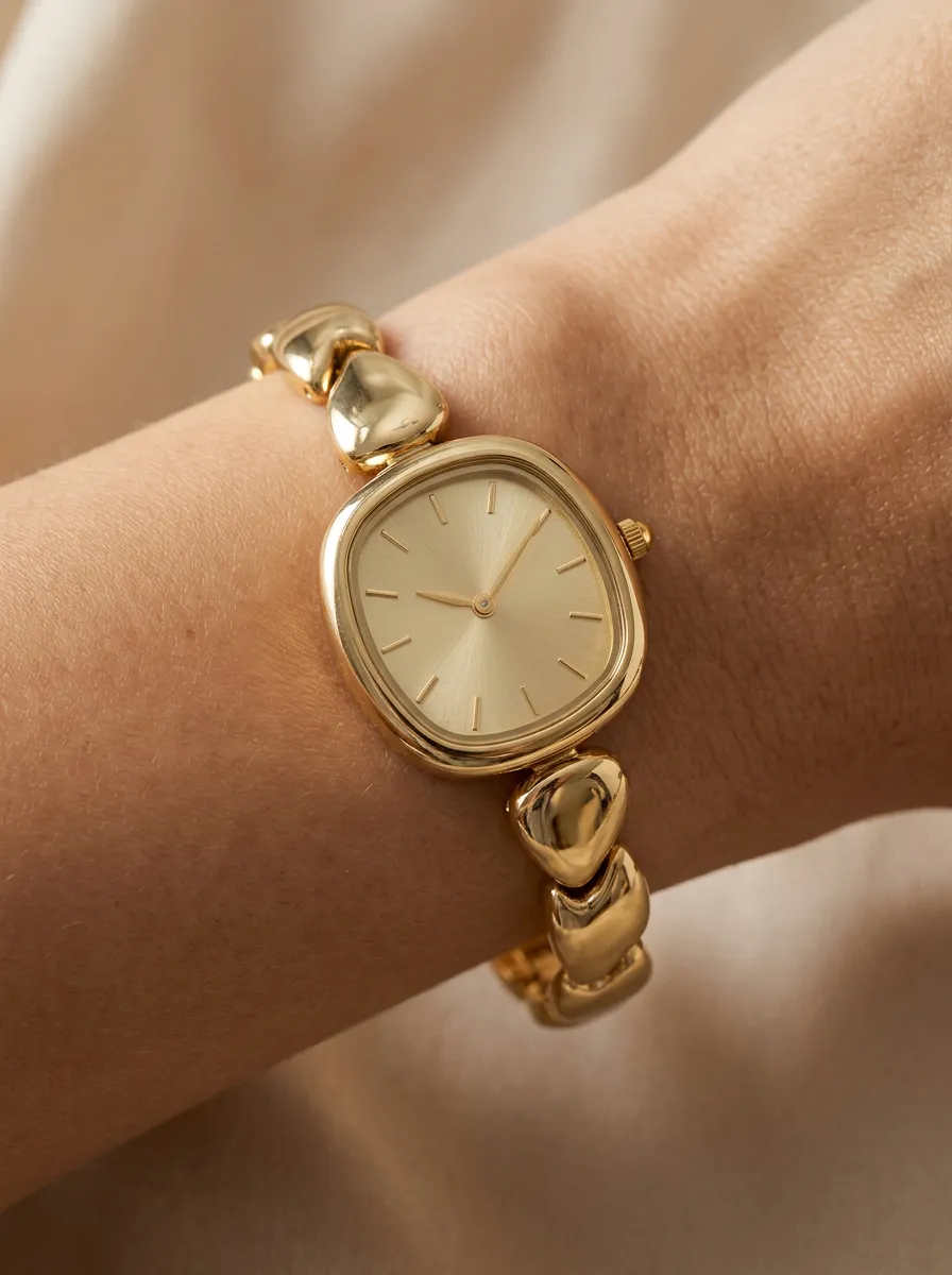 Gold Tone Cushion-case Link Watch
