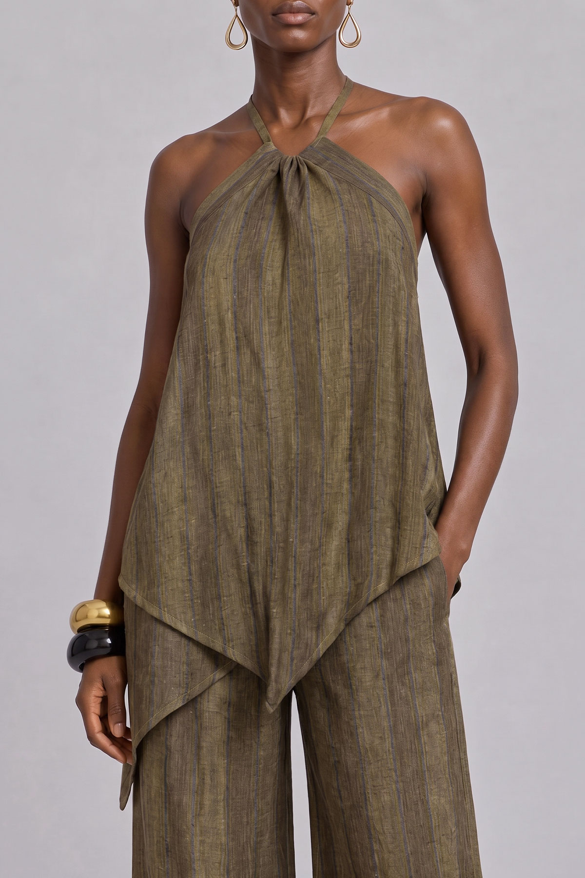Asymmetrical Striped Matching Pants Set