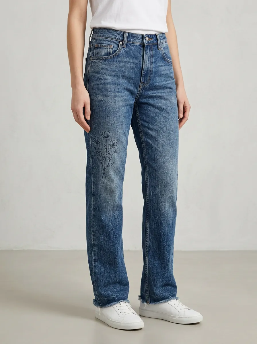 Straight Leg Mid Rise Casual Straight Leg Jeans