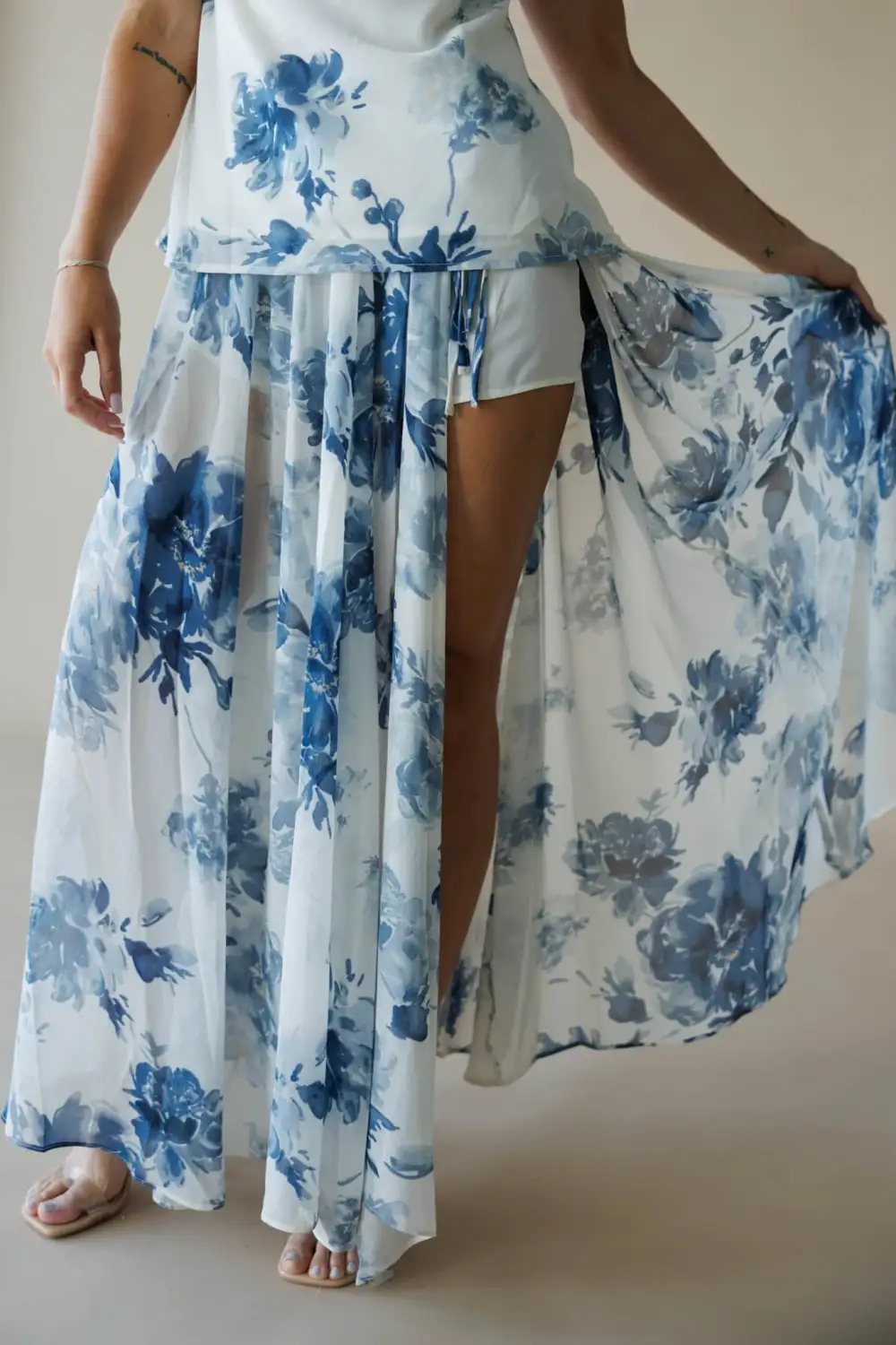 Floral Slit Detail Maxi Skirt