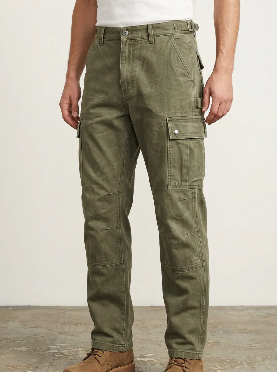 Men's Military Style Olive Green Multi-Pocket Cargo Pants