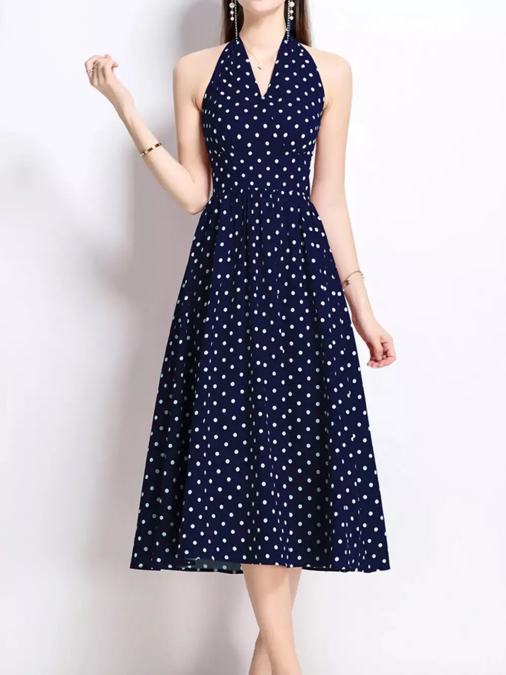 Polka Dot Halter Neck Midi Dress