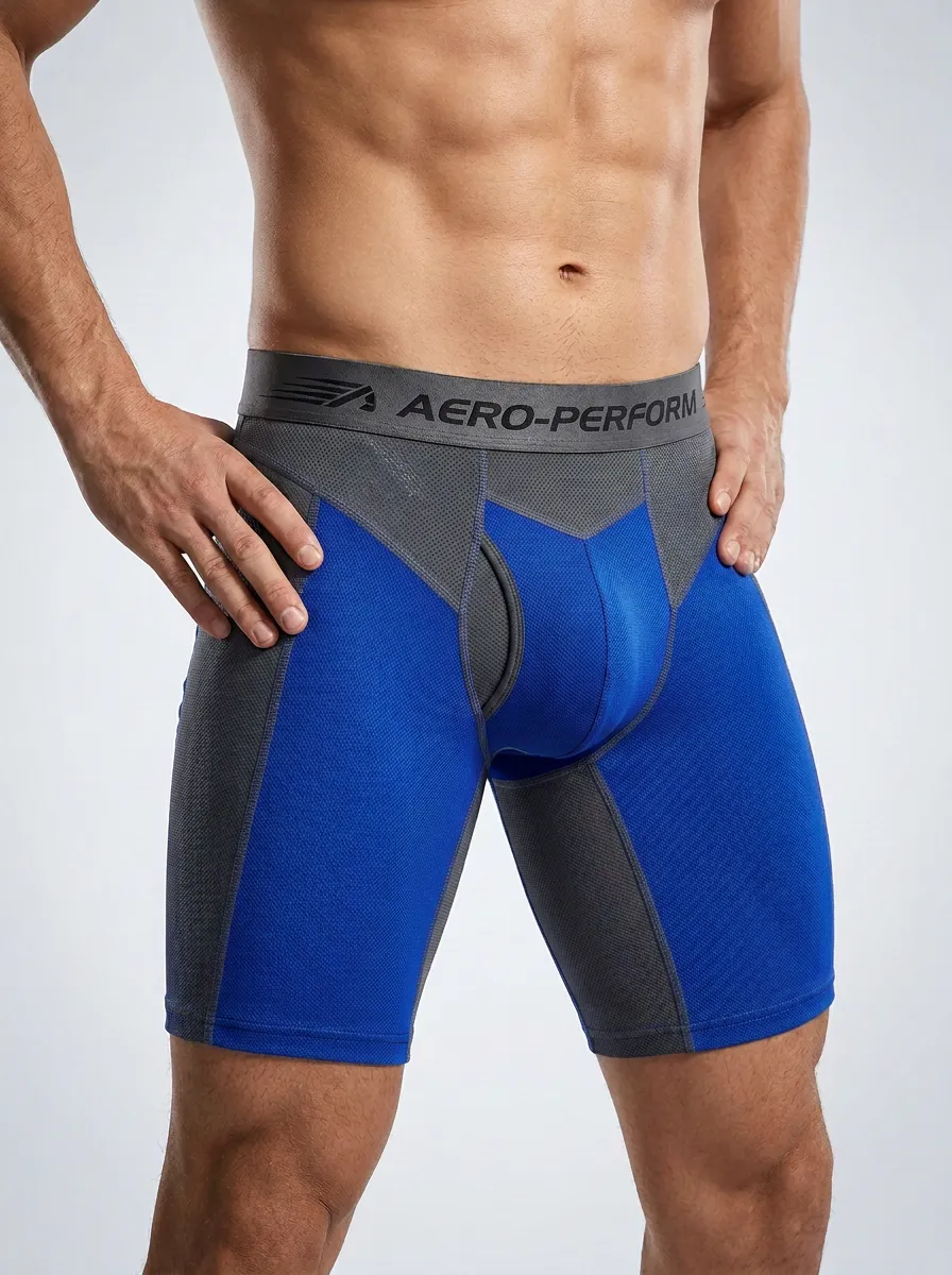 Athletic Performance Blue Grey Mesh Printed Boxer Briefs