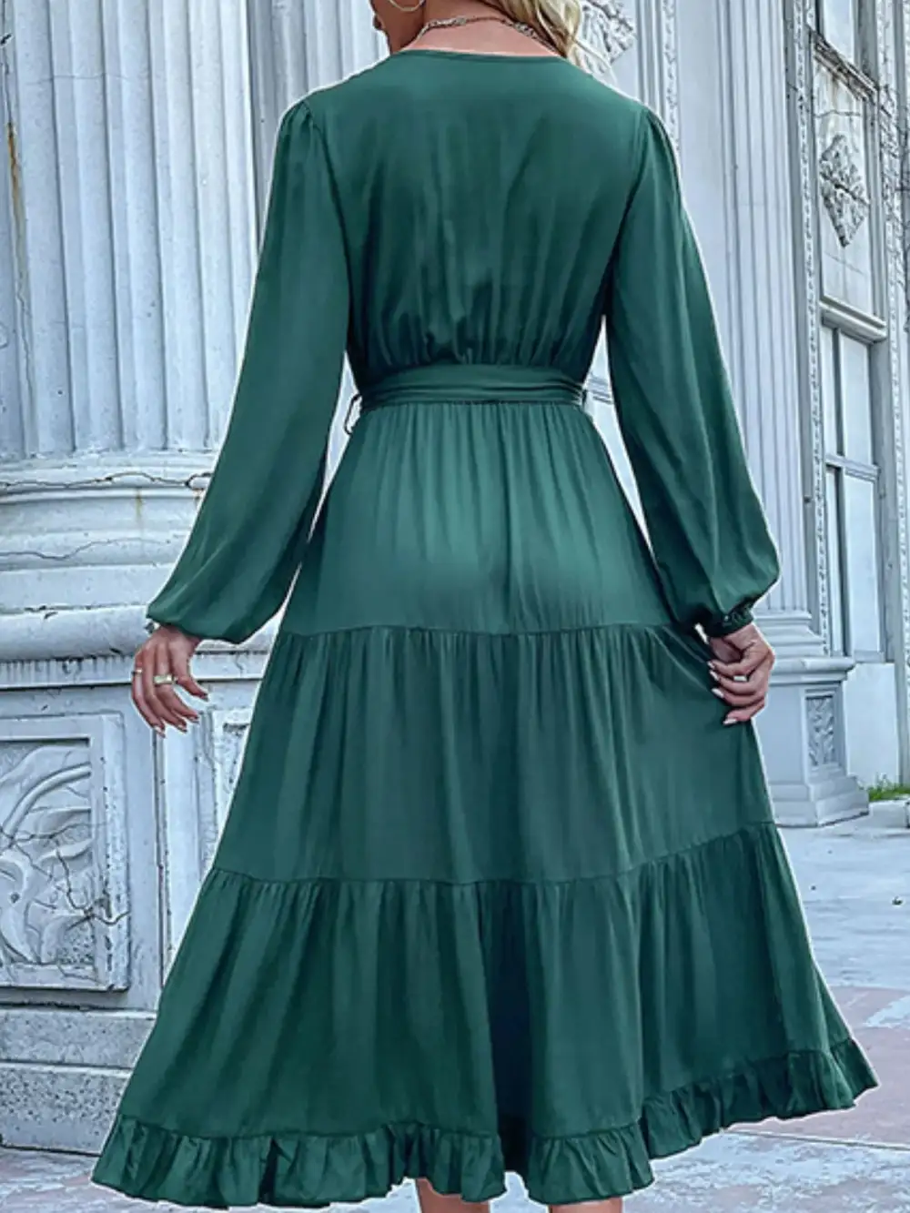 Smooth Finish V Neck Ruffle Dress