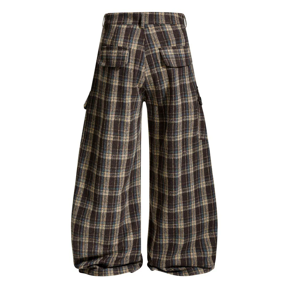 Loose-Fit Plaid Paratrooper Cargo Pants