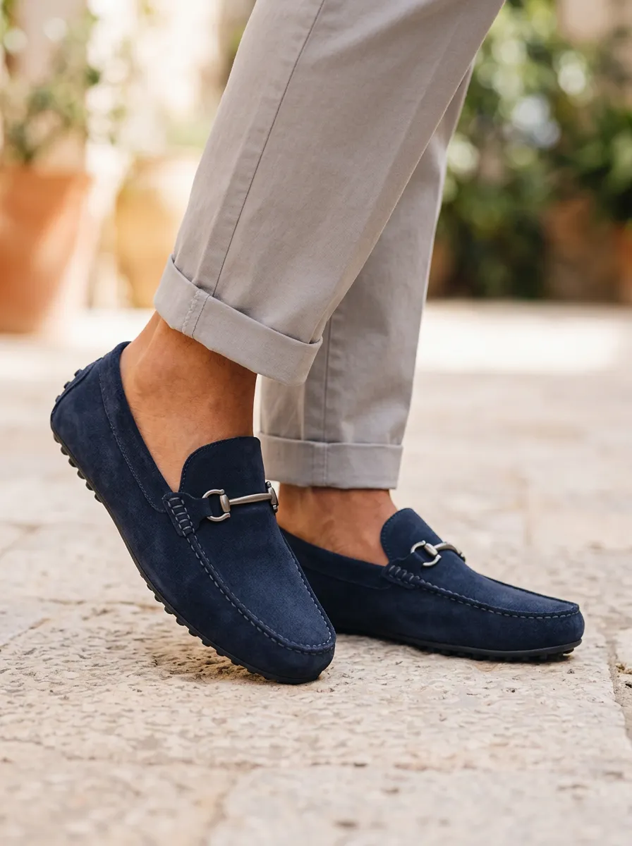 Metal-Bit Suede-Look Men's Casual Loafers