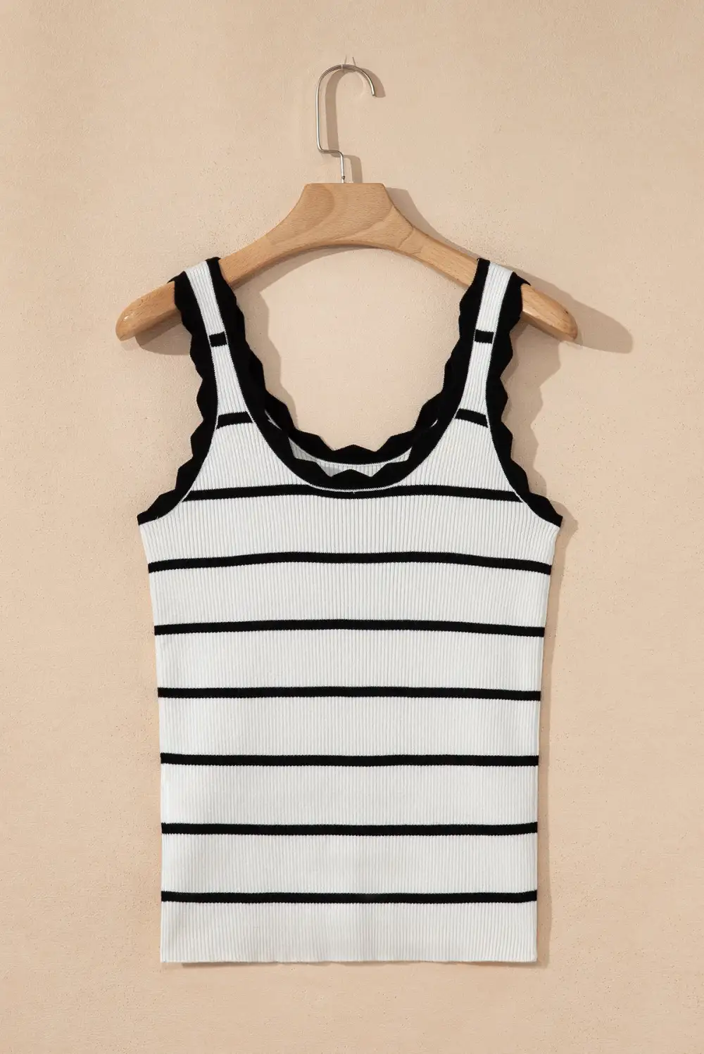 Stripedd Scalloped Edge U-Neck Sweater Vest