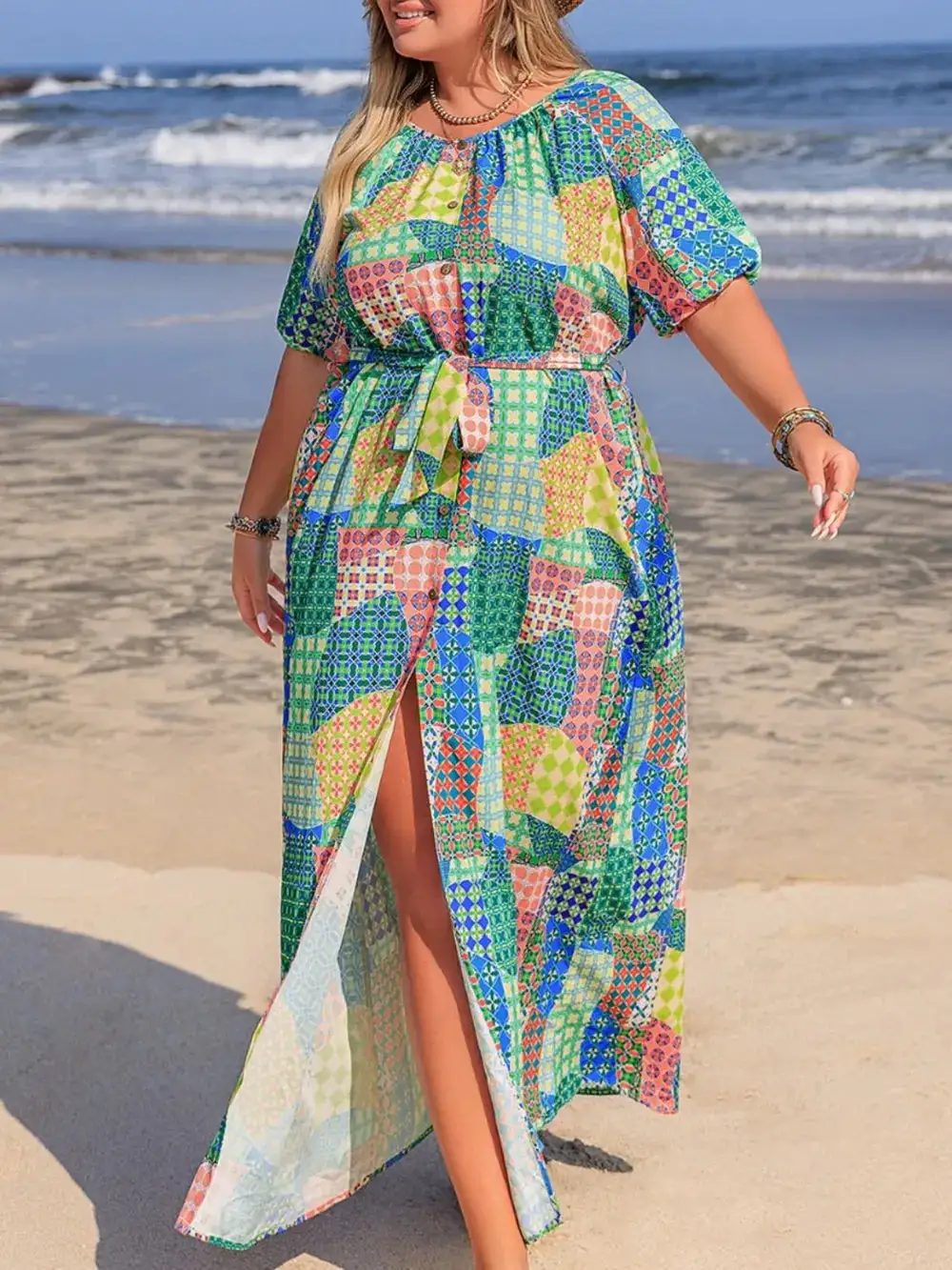 Printed Round Neck Maxi Dress