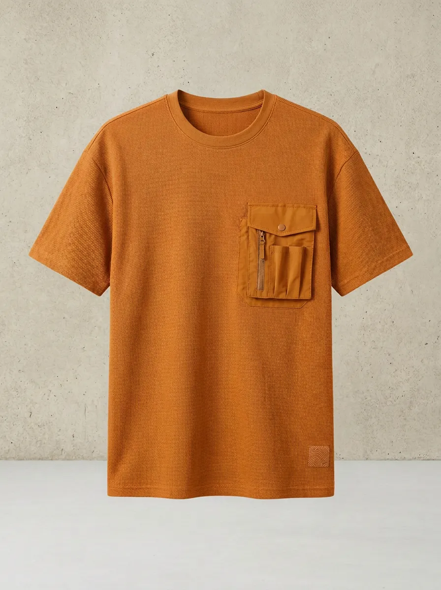 Practical Waffle Texture Multi Pocket Essential Men's Cargo Pocket T-Shirt