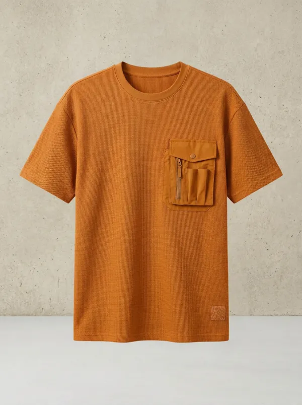 Practical Waffle Texture Multi Pocket Essential Men's Cargo Pocket T-Shirt