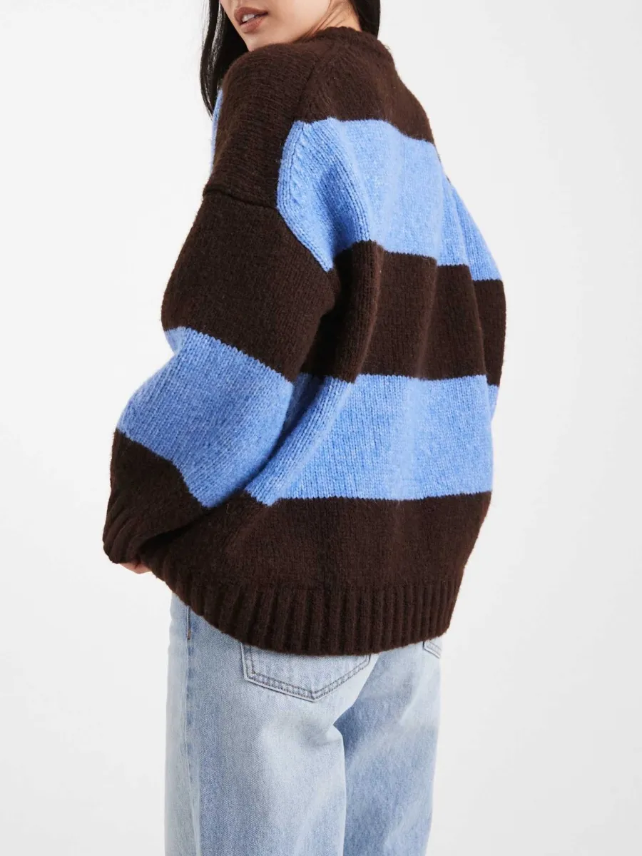 Contrast-Stripe Slouchy Sweater