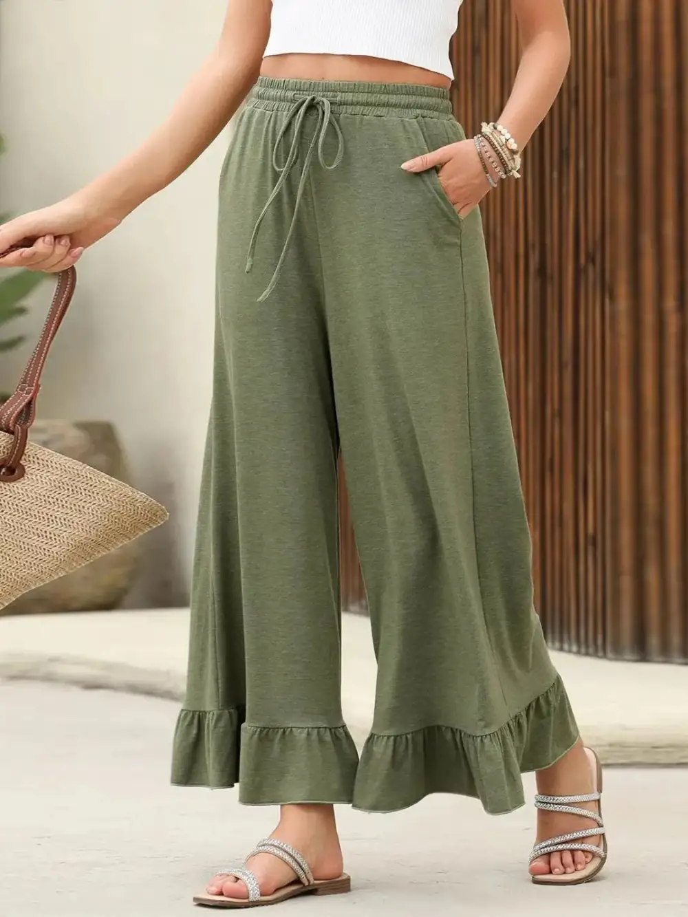 Everyday Ruffle Trim Wide Leg Pants