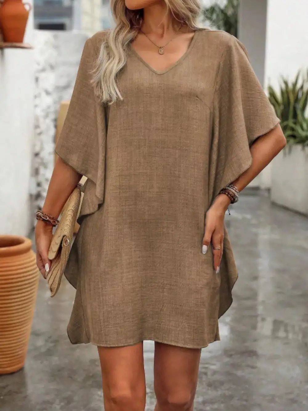 V Neck Mini Dress