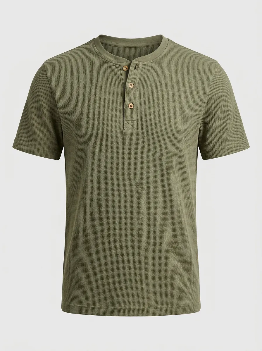 Men's Technical Inspired Waffle Knit Henley Shirt