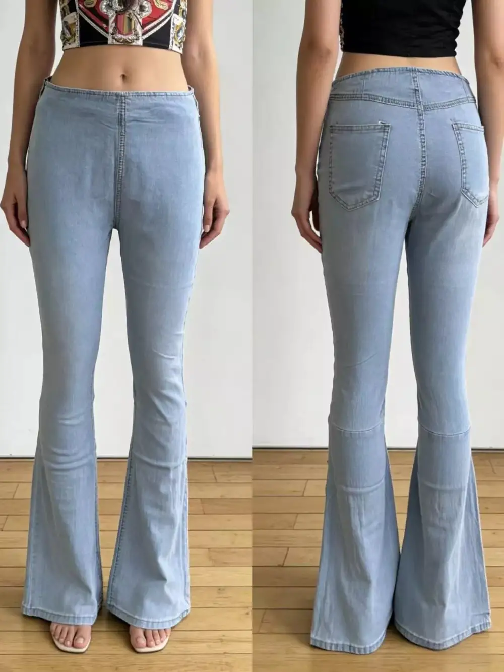 Washed High Waist Flare Leg Denim Jeans
