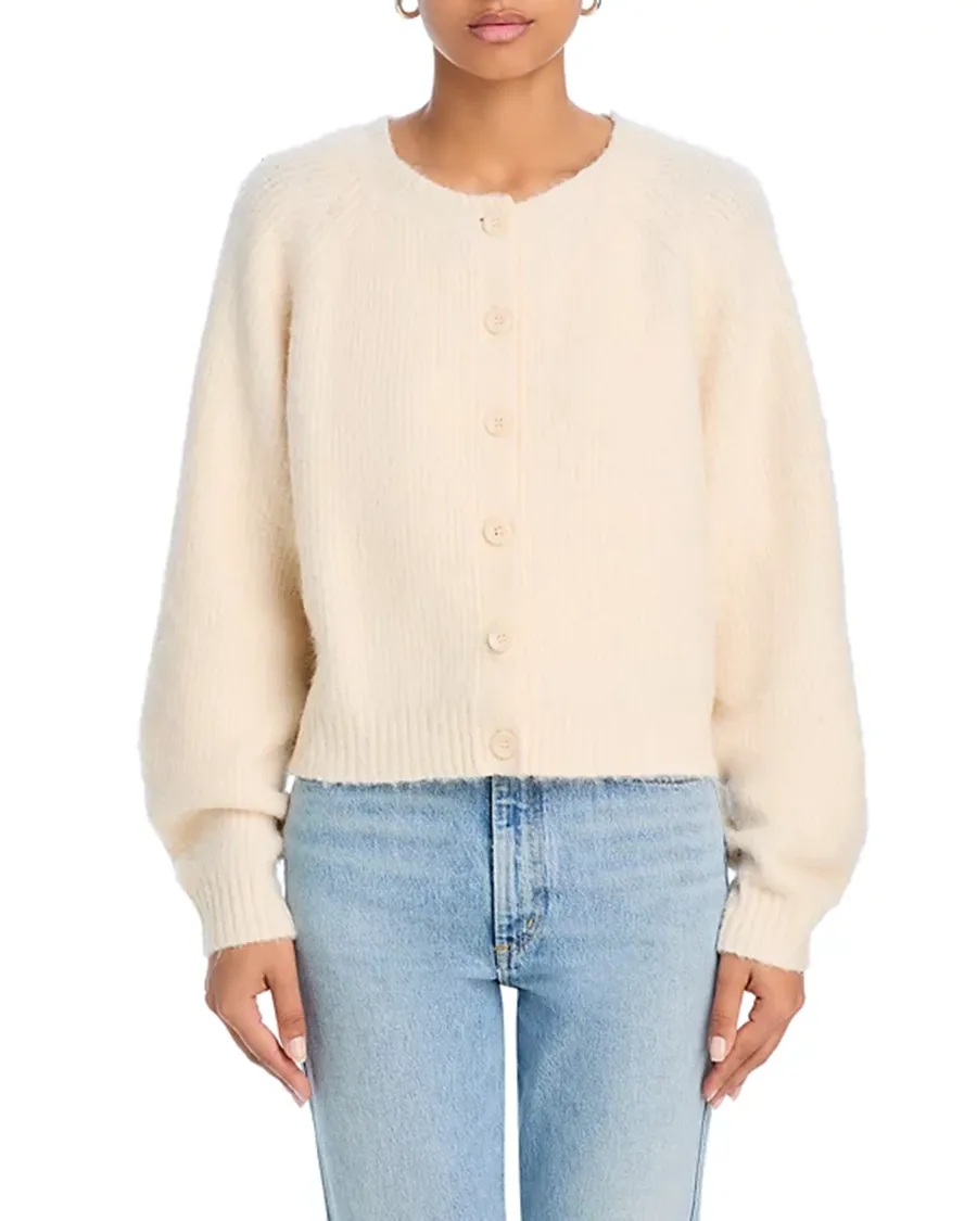 Drop Shoulders Crewneck Button Front Cardigan