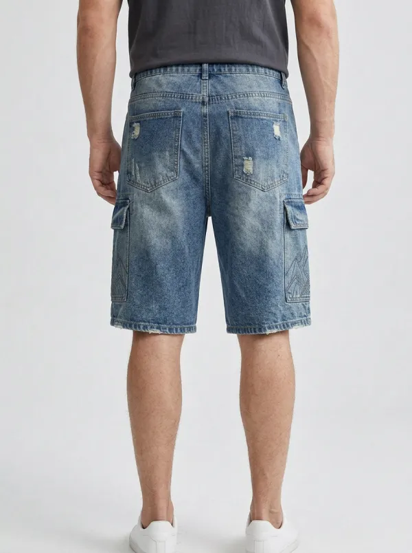 Men's Classic Geometric Distressed Distressed Denim Shorts